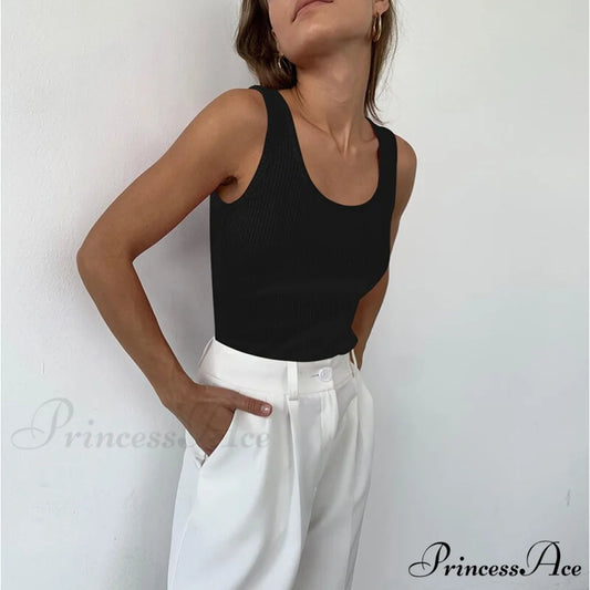 Basic Ribbed Knitted Tank Top Black / XS