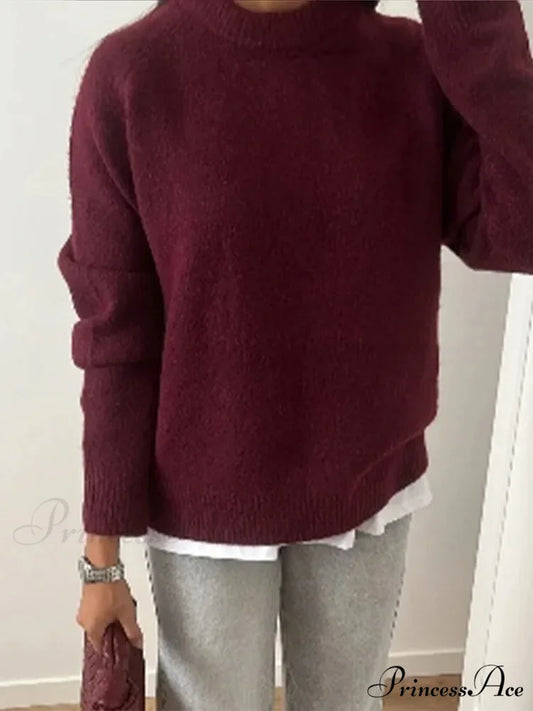 Basic Round Neck Casual Knitted Long Sleeved Loose Christmas Sweater