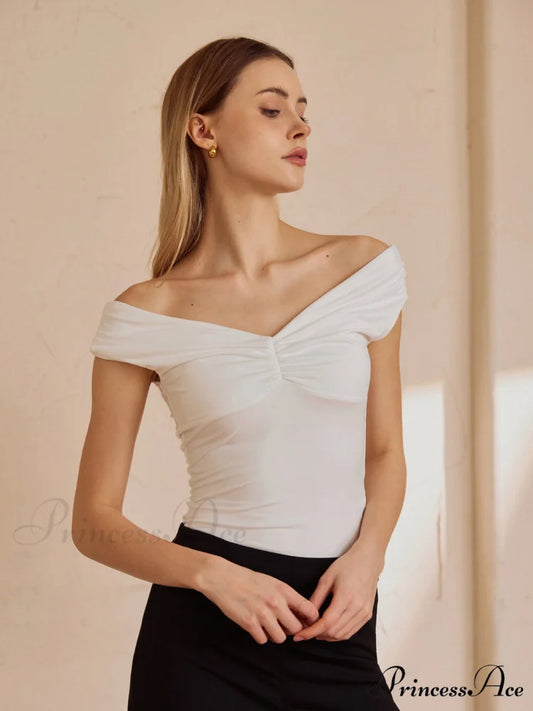 Basic Solid Graceful Off-Shoulder Top White / S