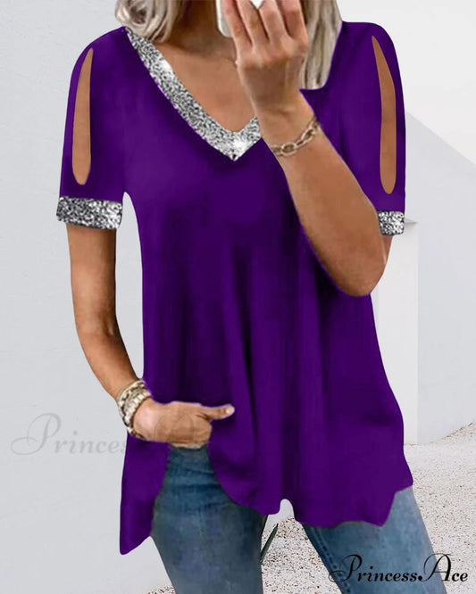 Basic V-neck Tee Purple / S