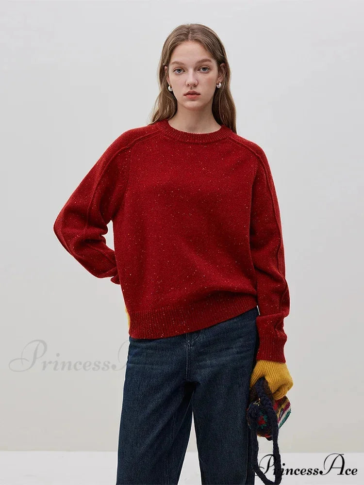 Basic Vibrant Spot Wool Pullover Jumper Red / S swraters-241228