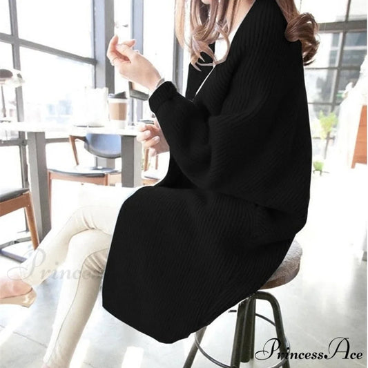 Bat Sleeve Knitted Plus Size Jacket Loose Ladies Sweaters Cardigans Black / One Size