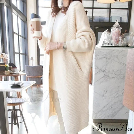 Bat Sleeve Knitted Plus Size Jacket Loose Ladies Sweaters Cardigans White / One Size