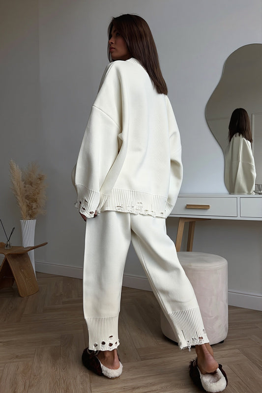 Distressed Knit Sweater Jogger Pants Set