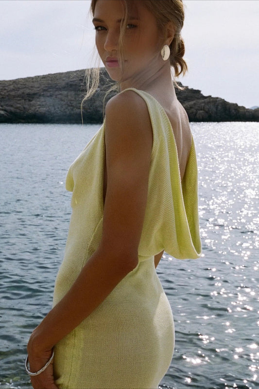 Cowl Neck Solid Knit Cover Up Vacation Mini Dress