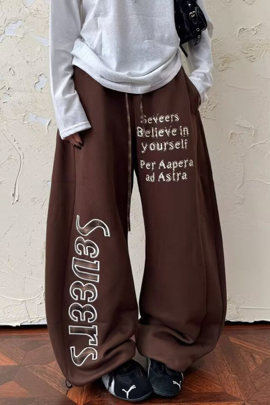 Plaid Patchwork Letter Graphic Baggy Sweat Pants