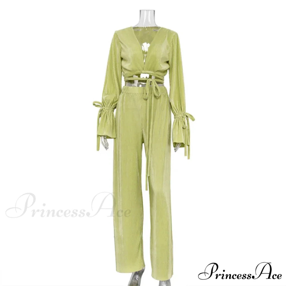 Beach Cover Up Long Sleeve Loose Maxi Dress Green / S