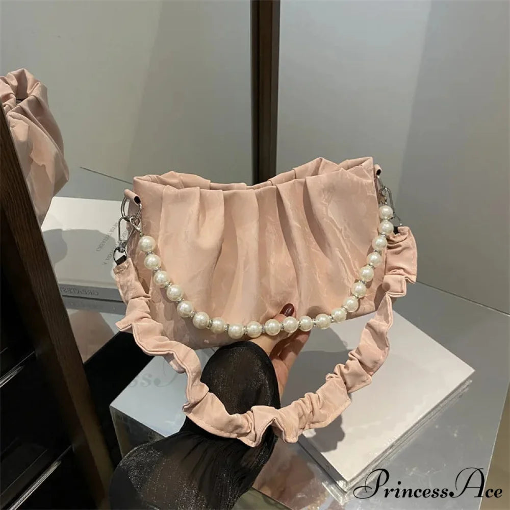 Beaded Chain Pleated Underarm Crossbody Handbag handbag-250126