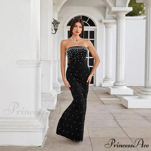 Beaded French Style Sleeveless Prom Dress BLACK / XS promdress-250223