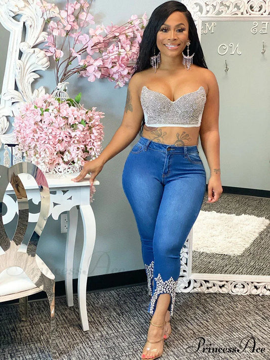 Beaded Sleeve Twist Trendy Front Midi Dress Blue / M