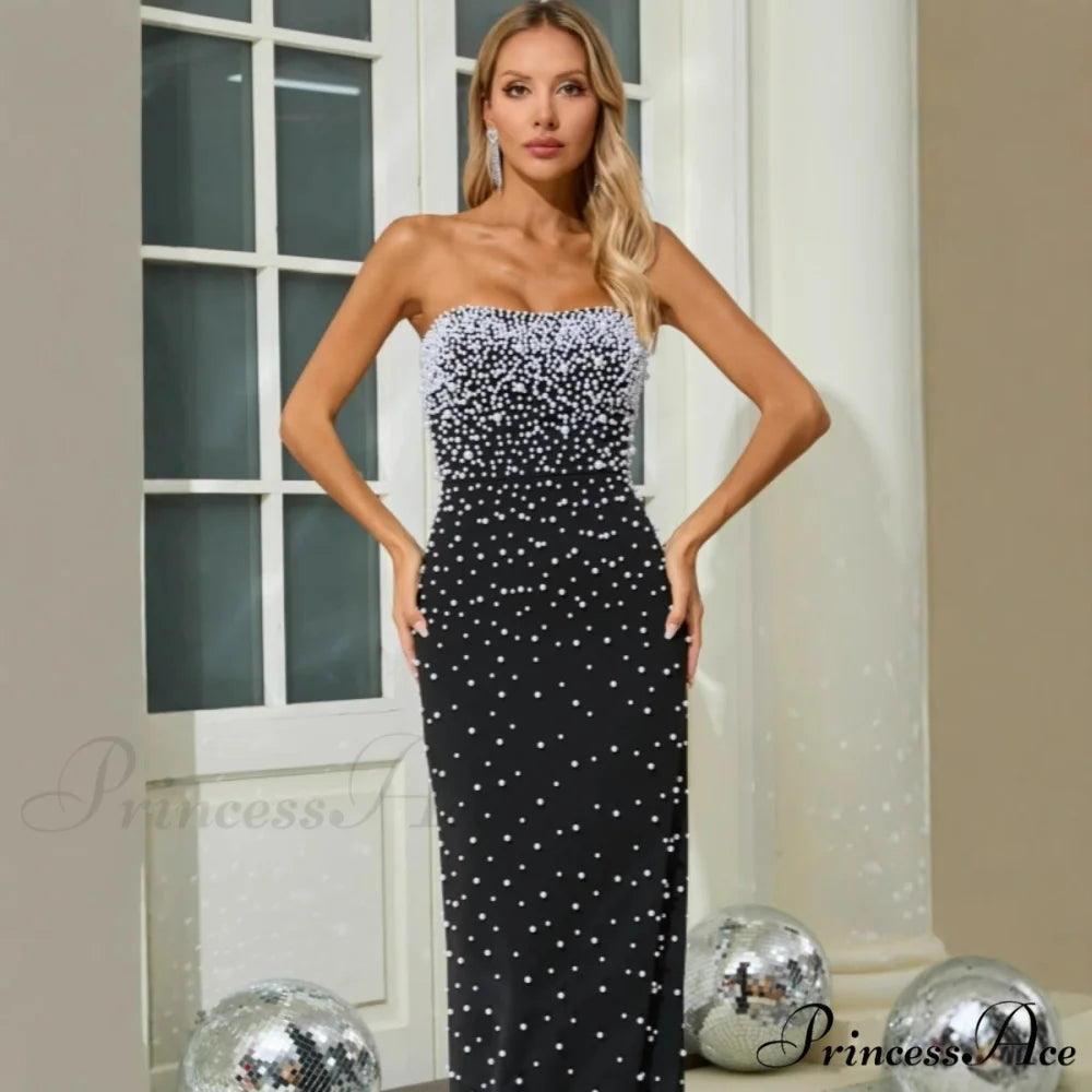 Beaded Strapless Bandage Sophisticated Evening Prom Dress promdress-250223