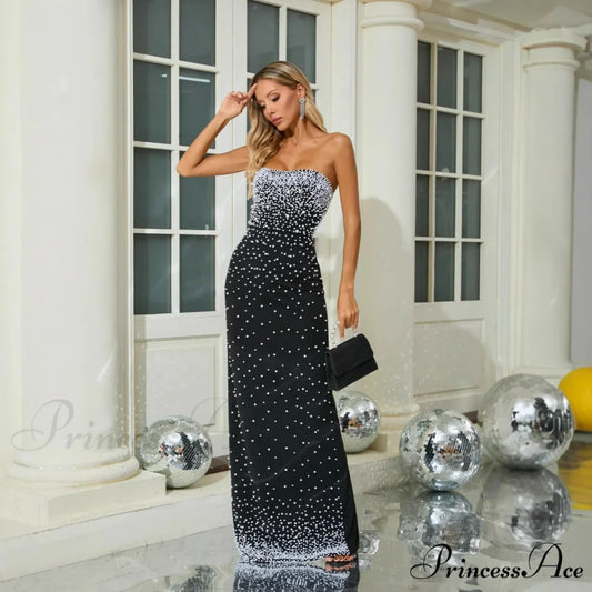 Beaded Strapless Bandage Sophisticated Evening Prom Dress promdress-250223