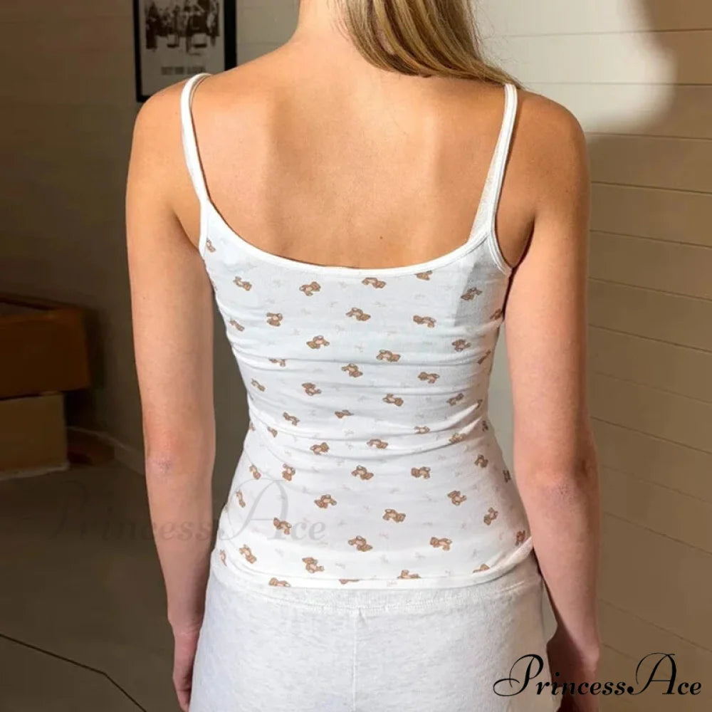 Bear Mark Vintage Tight Fit Tank Low Cut Shorts Two Pieces Set twopiecesset-250126