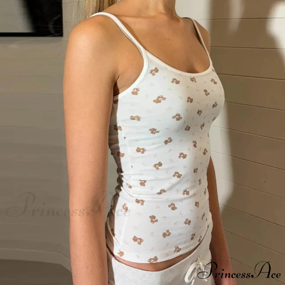 Bear Mark Vintage Tight Fit Tank Low Cut Shorts Two Pieces Set twopiecesset-250126