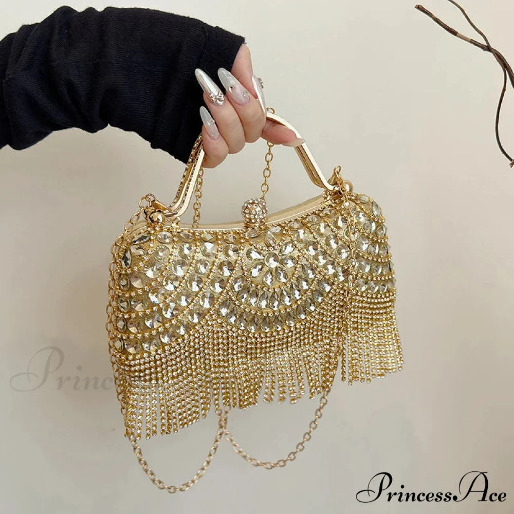 Beautiful Gems Gold Silver Clasp Chain Clutch Purse clutchbag-250126