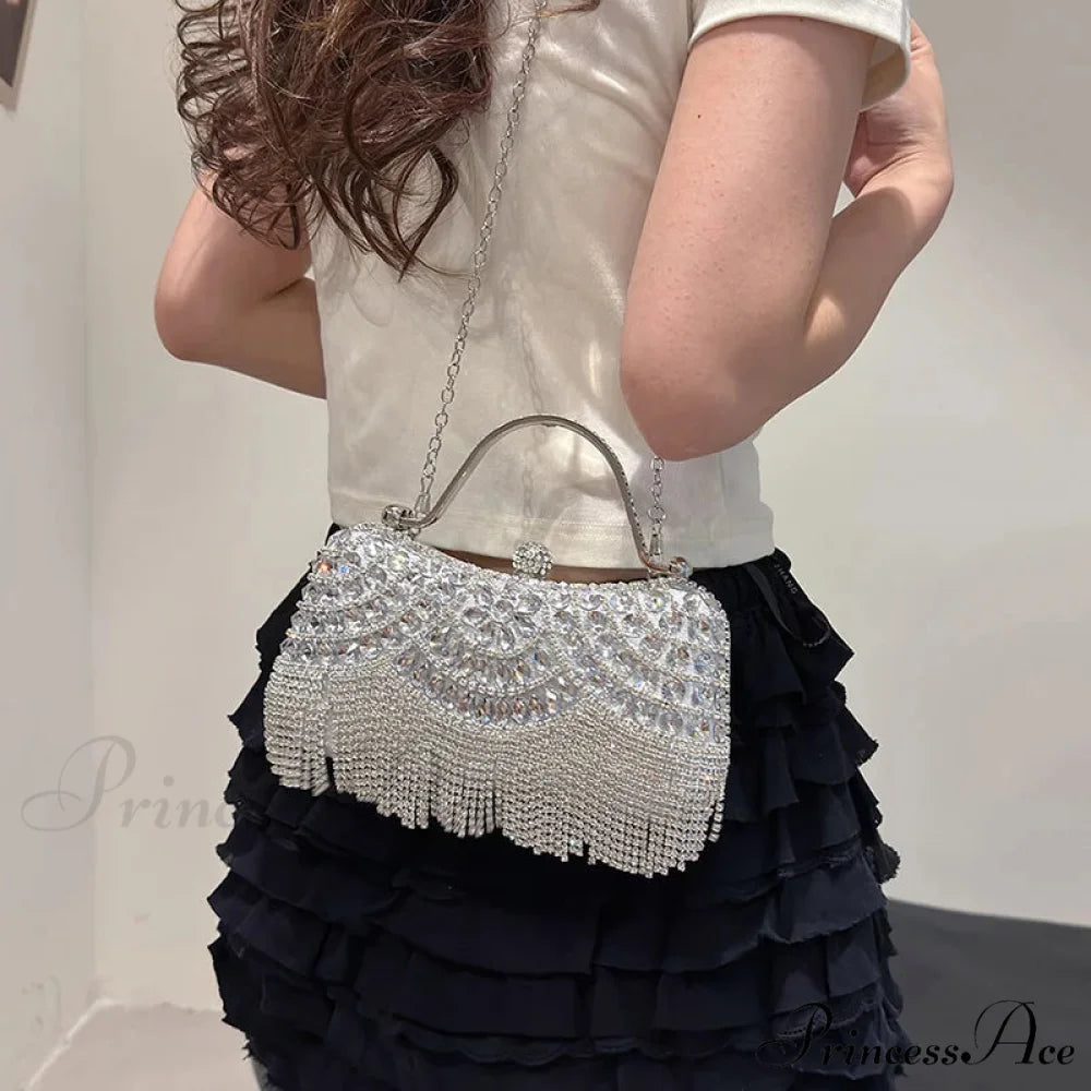 Beautiful Gems Gold Silver Clasp Chain Clutch Purse clutchbag-250126