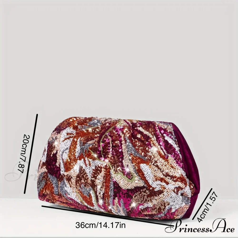 Beautiful Sparkling Crimson Evening Clutch Bag Rose red / (20cm clutchbag-250126