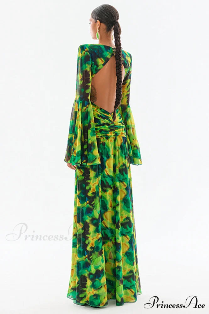 Bell Sleeve Stylish Printed Gown
