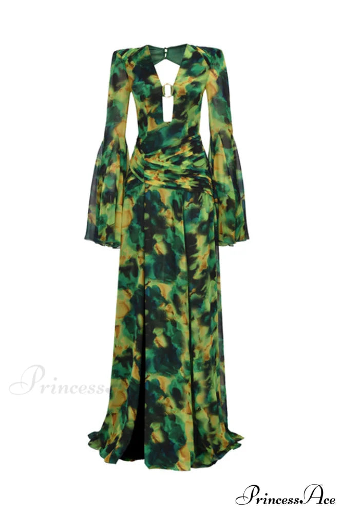 Bell Sleeve Stylish Printed Gown