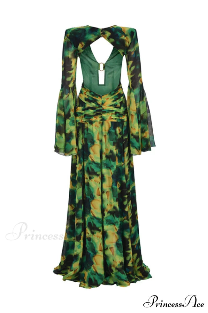 Bell Sleeve Stylish Printed Gown