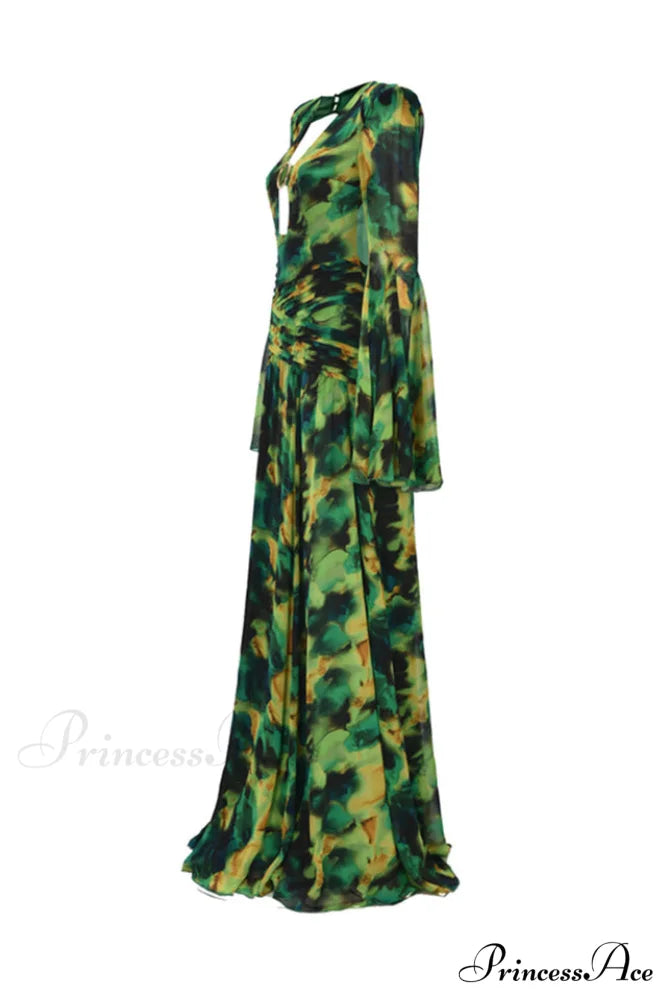 Bell Sleeve Stylish Printed Gown