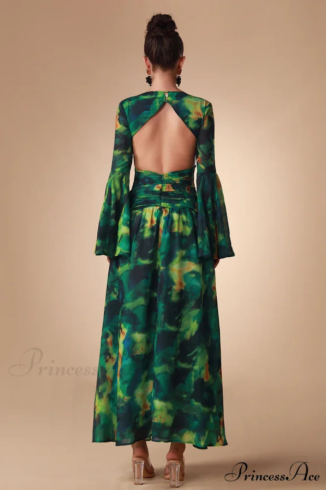 Bell Sleeve Stylish Printed Gown