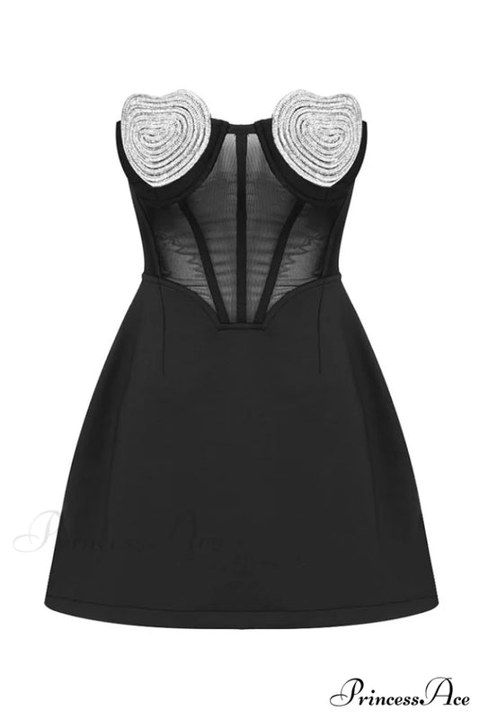 Best Lover Stylish Crystal Heart Dress XS / Black