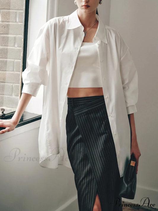 Better Than Good Trendy Oversized Button Down Shirt White / XS