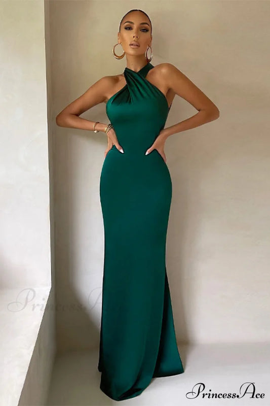 Bianca Cross Over Charming Halter Neck Dress S / Emerald