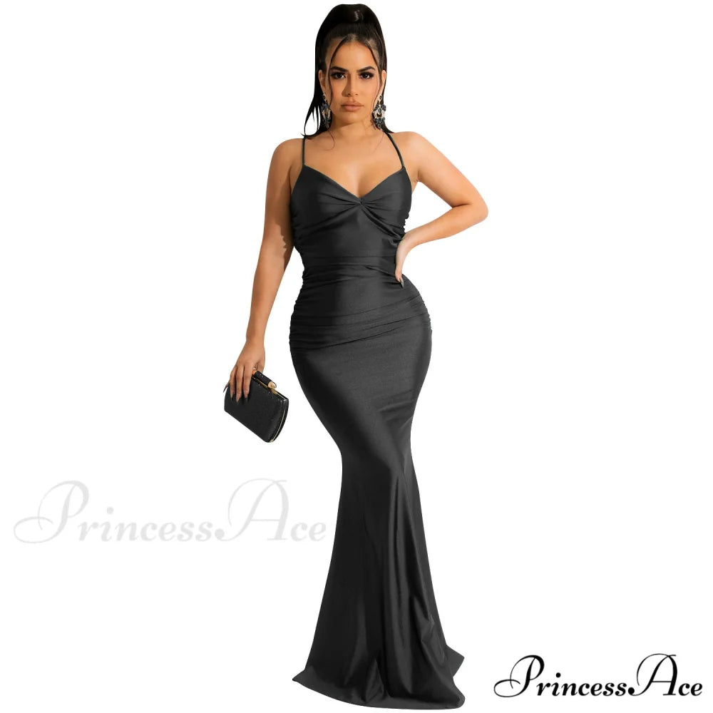 Bianca Ruched Stylish Mermaid Formal Dress black / S