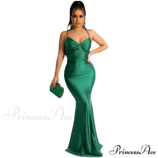 Bianca Ruched Stylish Mermaid Formal Dress green / S
