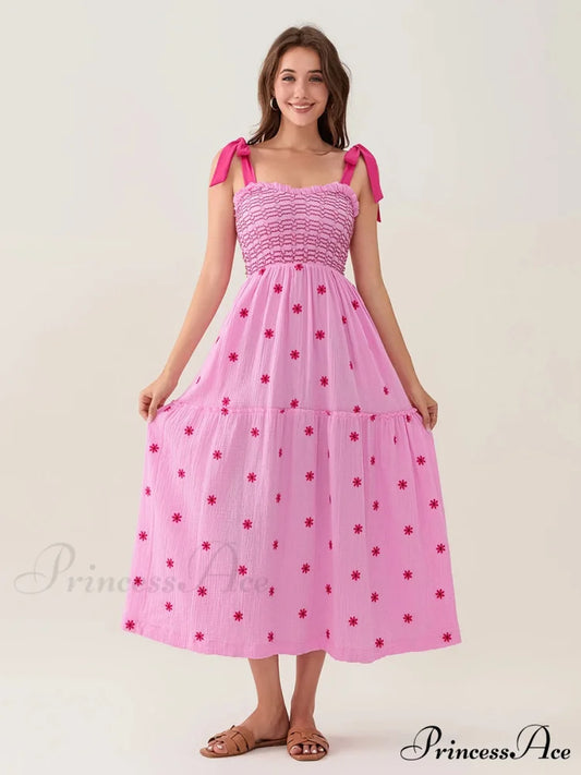 Bind-Shoulder Blooms Tank Layered Frill Sweetheart Floral Garment Pink / S floraldress-250126