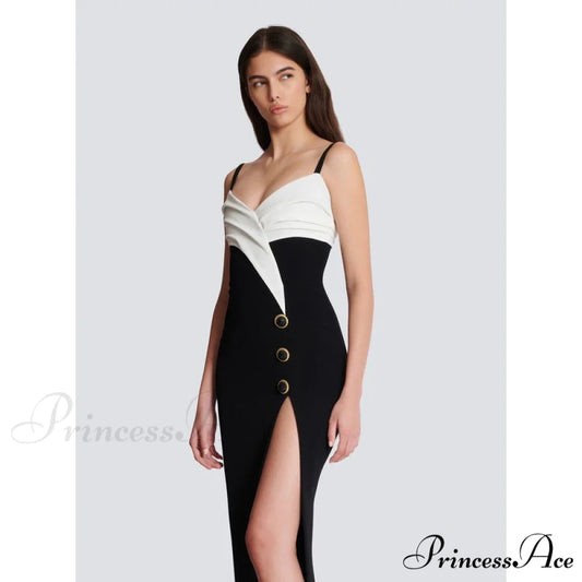 Black-and-White Cut Shiny Celebration Formal Gown promdress-250223