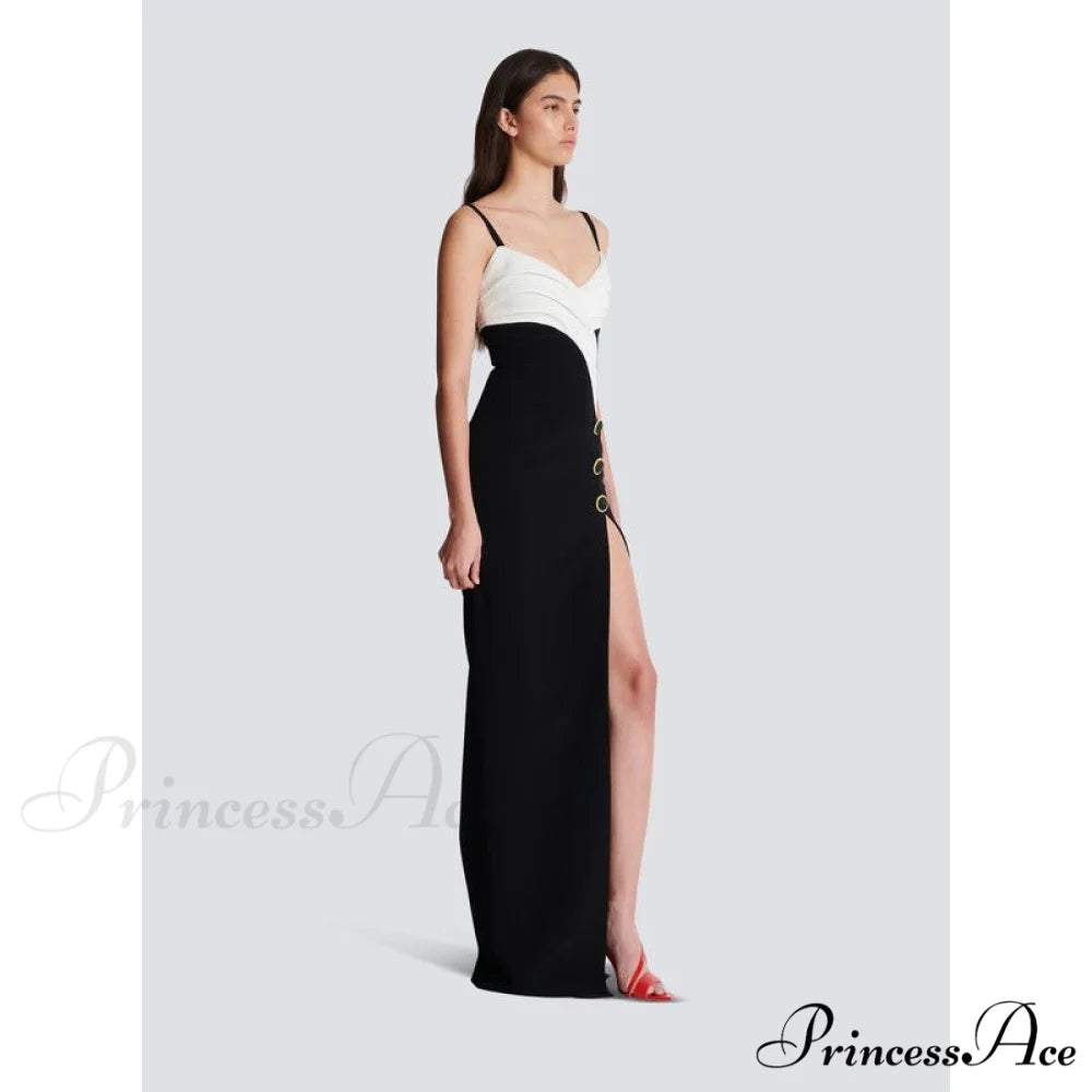 Black-and-White Cut Shiny Celebration Formal Gown promdress-250223