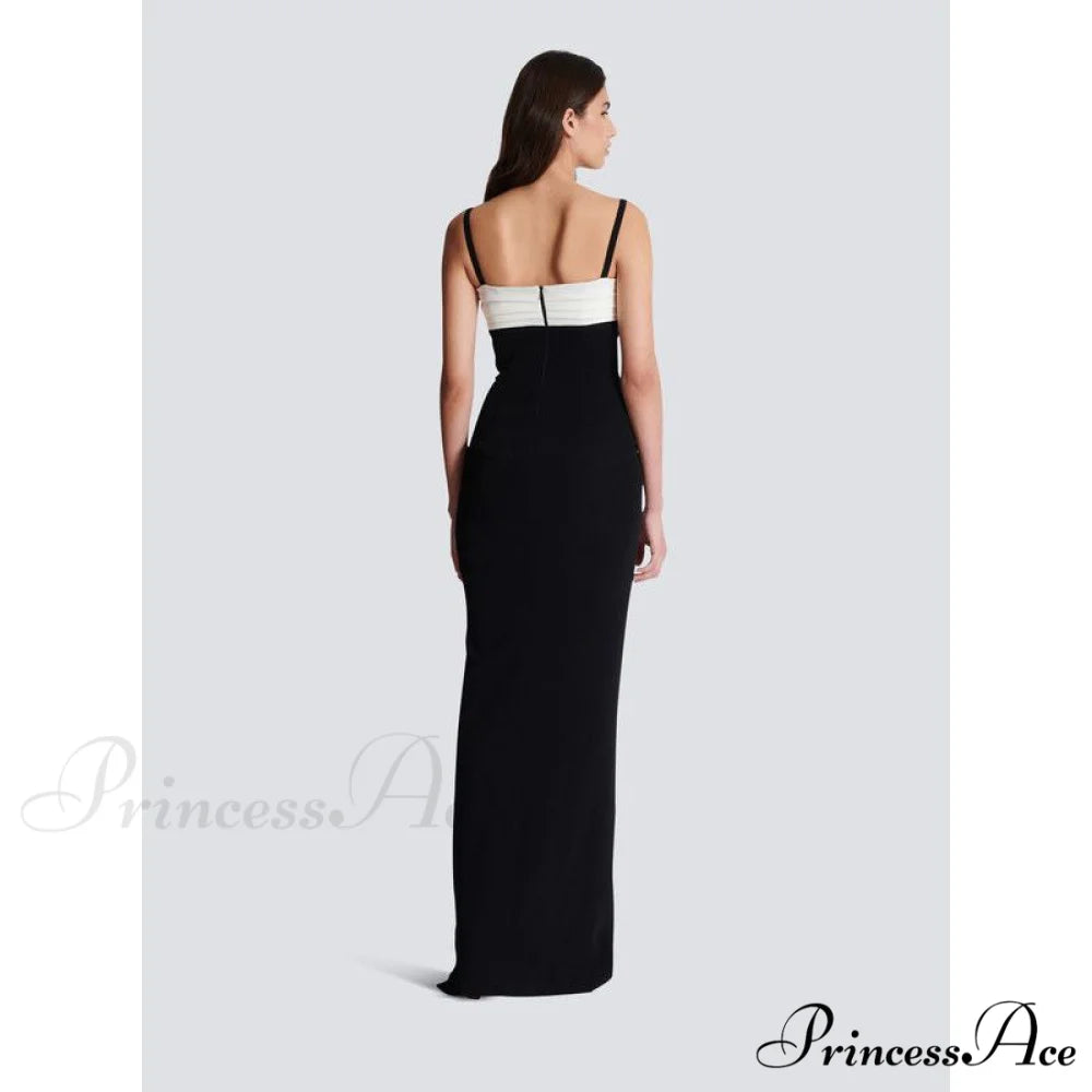 Black-and-White Cut Shiny Celebration Formal Gown promdress-250223