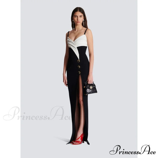 Black-and-White Cut Shiny Celebration Formal Gown black / XS promdress-250223