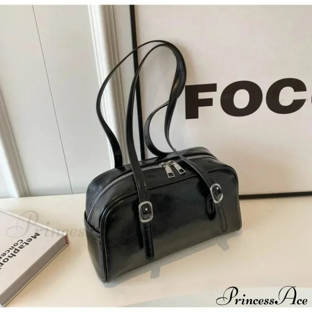 Black-and-White Style Boston Shoulder Crossbody Bag Black shoulder-250126