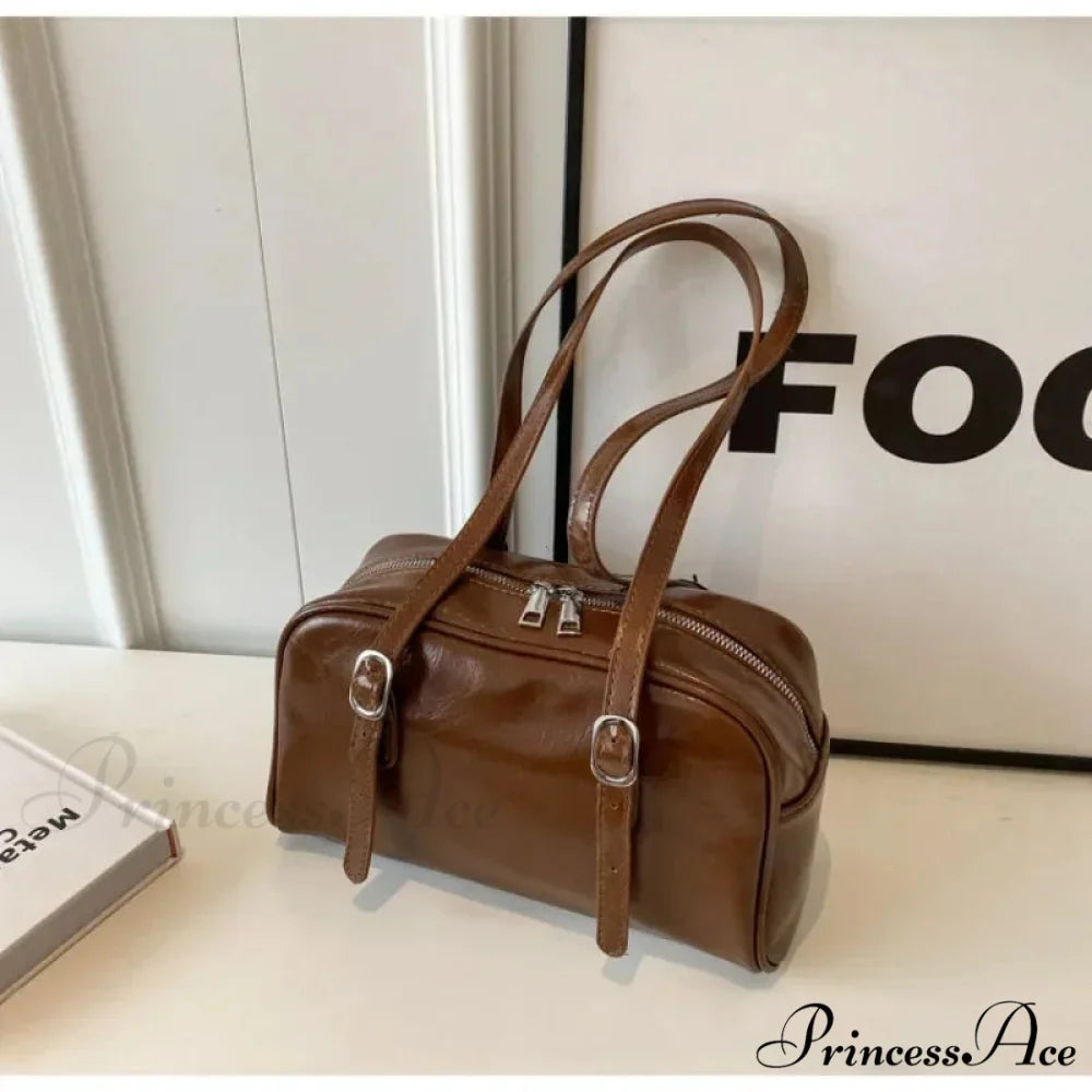 Black-and-White Style Boston Shoulder Crossbody Bag Brown shoulder-250126