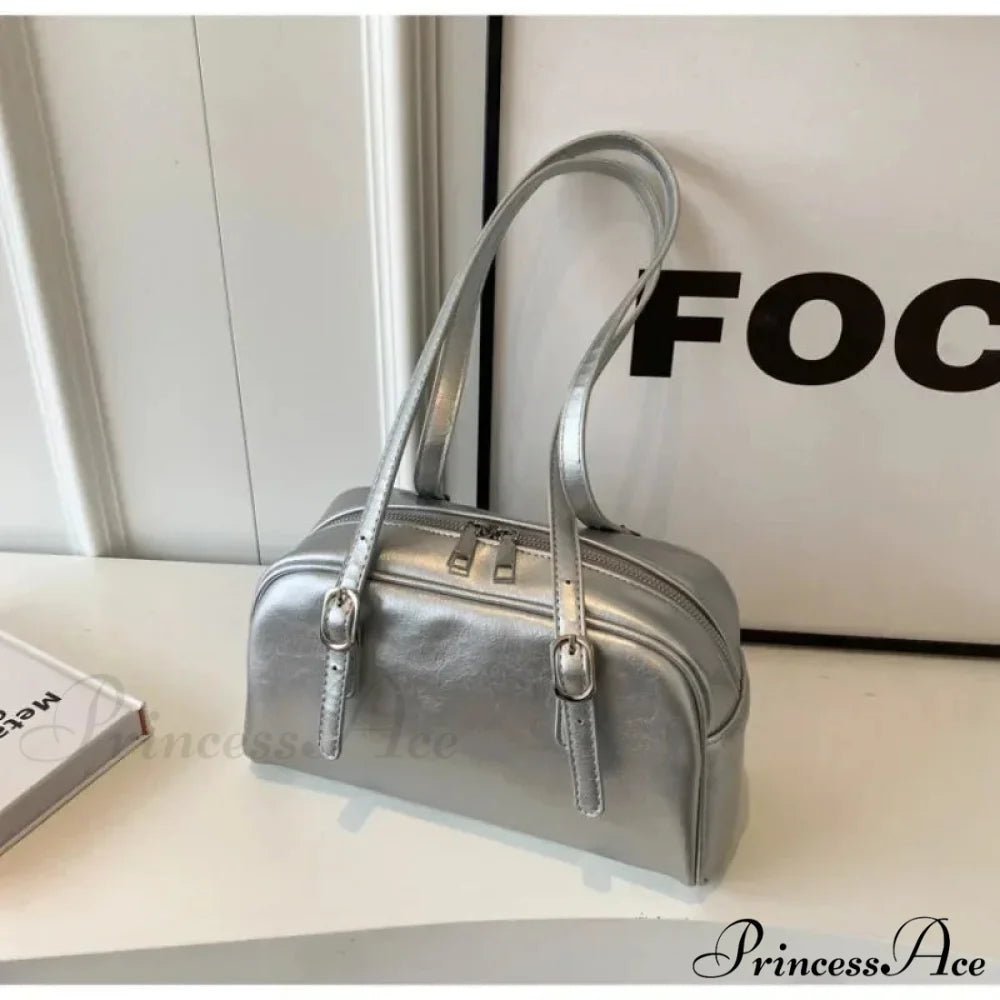 Black-and-White Style Boston Shoulder Crossbody Bag Silver shoulder-250126