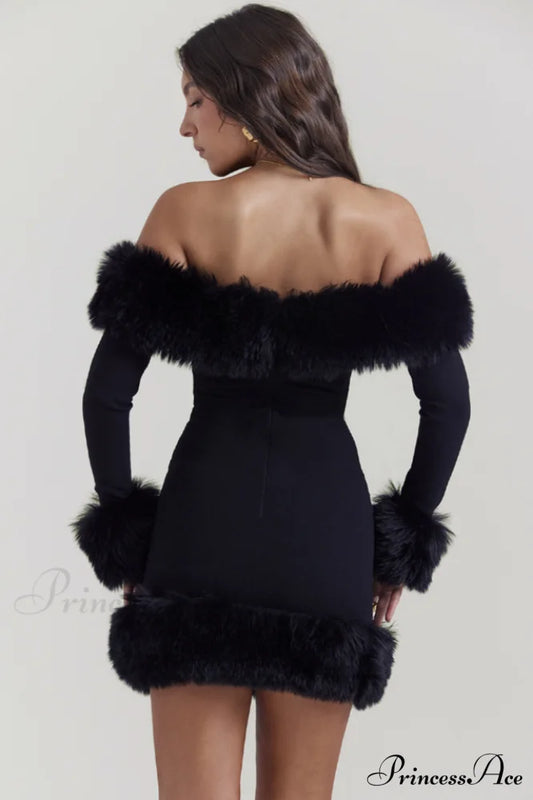 Black Bateau Stylish Neck Mini Dress