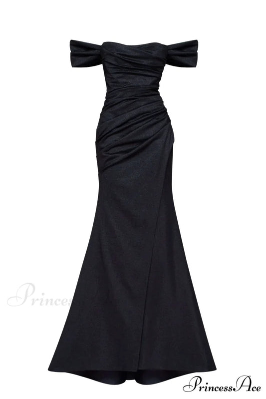 Black Epic Off-The-Shoulder Charming Thigh Slit Maxi Dress XXS / Black