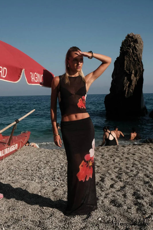 Black Floral Stylish Mesh Set 4 Days / XS / Black