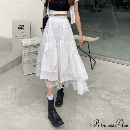 Black Gothic Lace Stitching Irregular Pleated Skirt