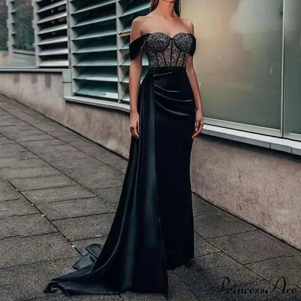 Black Lace Off Shoulder Party Dress s / Black