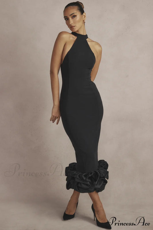 Black Peplum Stylish Midi Dress XS / Black