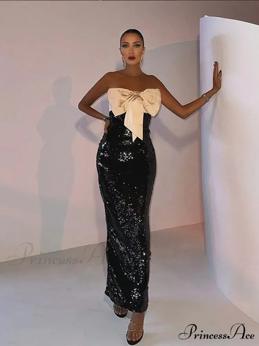 Black Sequins 3D Bow Sleeveless Party Dress