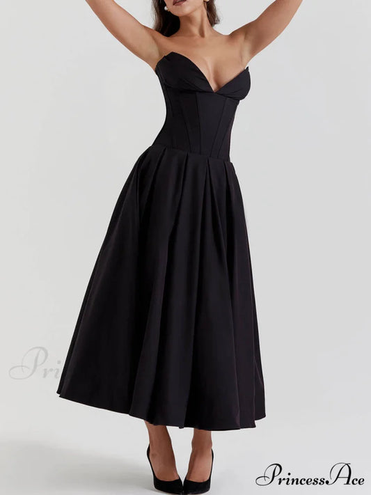 Black Strapless Stylish Midi Dress