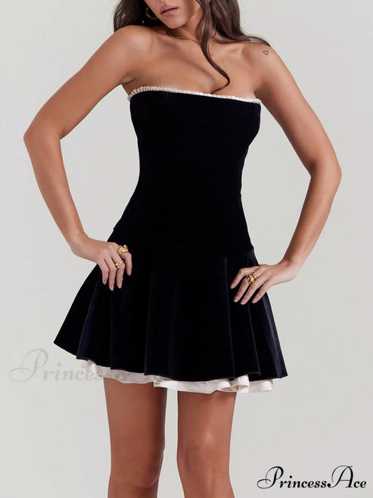 Black Velvet Stylish Strapless Dress Black / S