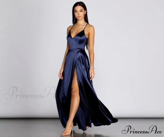 Blake Lace Stylish Back Satin Dress NAVY / XS