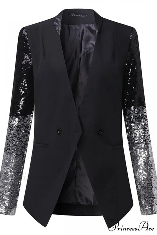 Blazer With Stylish Sequins Sleeve S / Black